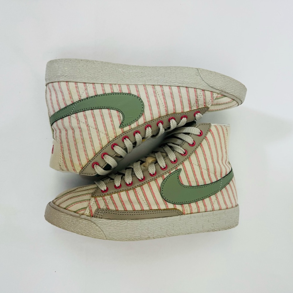 Nike Blazer Mid 'Pinstripes' color Light Bone, Cadet Green, and Pink SZ6 - Picture 10 of 10